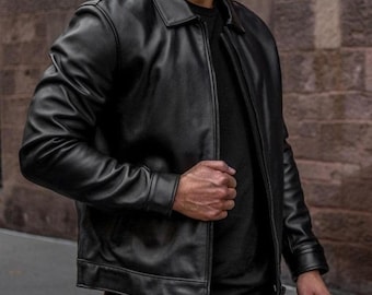 Classic Black Leather Bomber Jacket