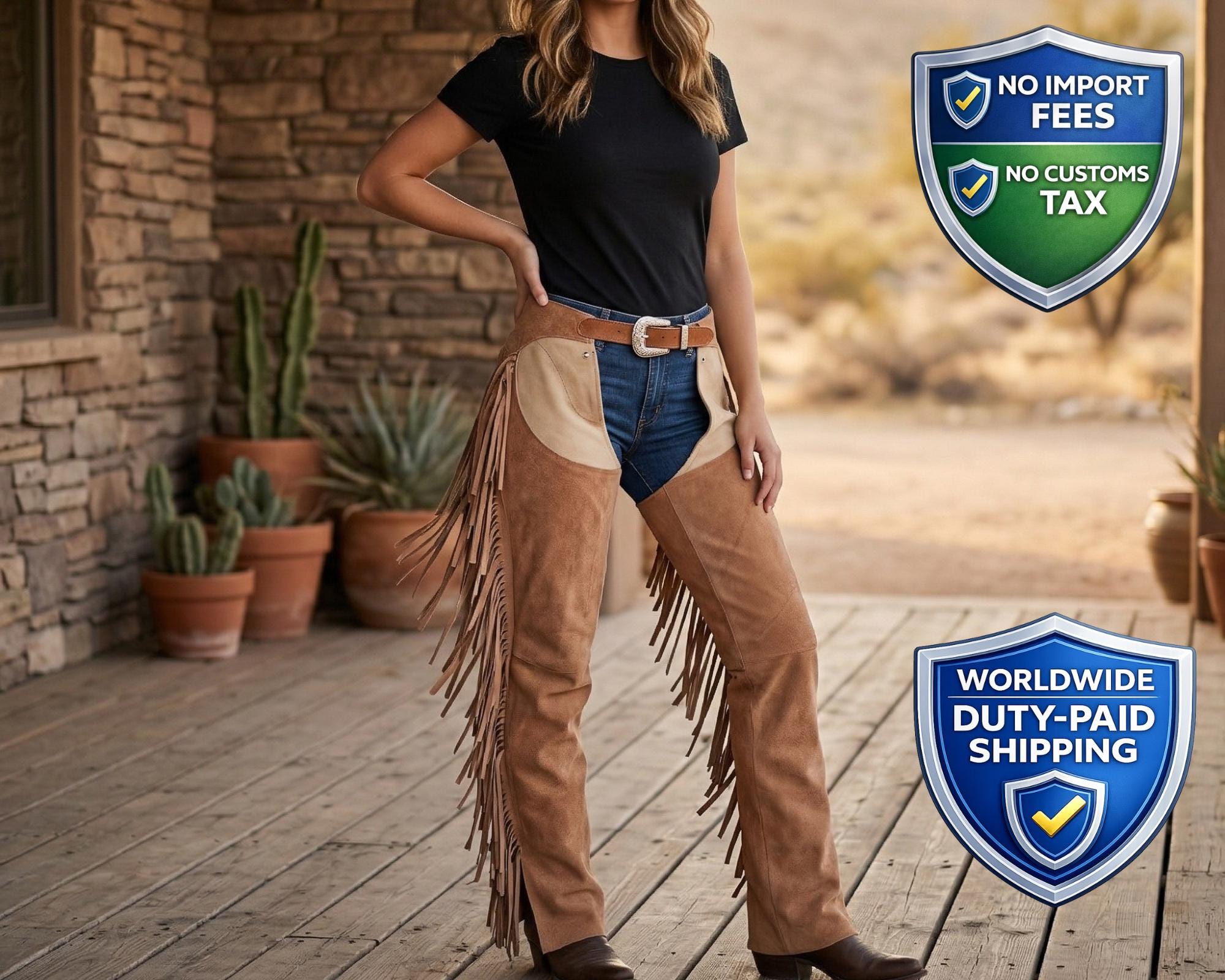 Chaps Cowboy En Cuir Fait Main - Cuir Daim, Personnalisables, Unisexe Adulte