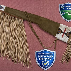 Native Mountain Man Fringe Beaded Suede gun Cover | Western Rifle Holster | Cowboy Weapon Scabbard