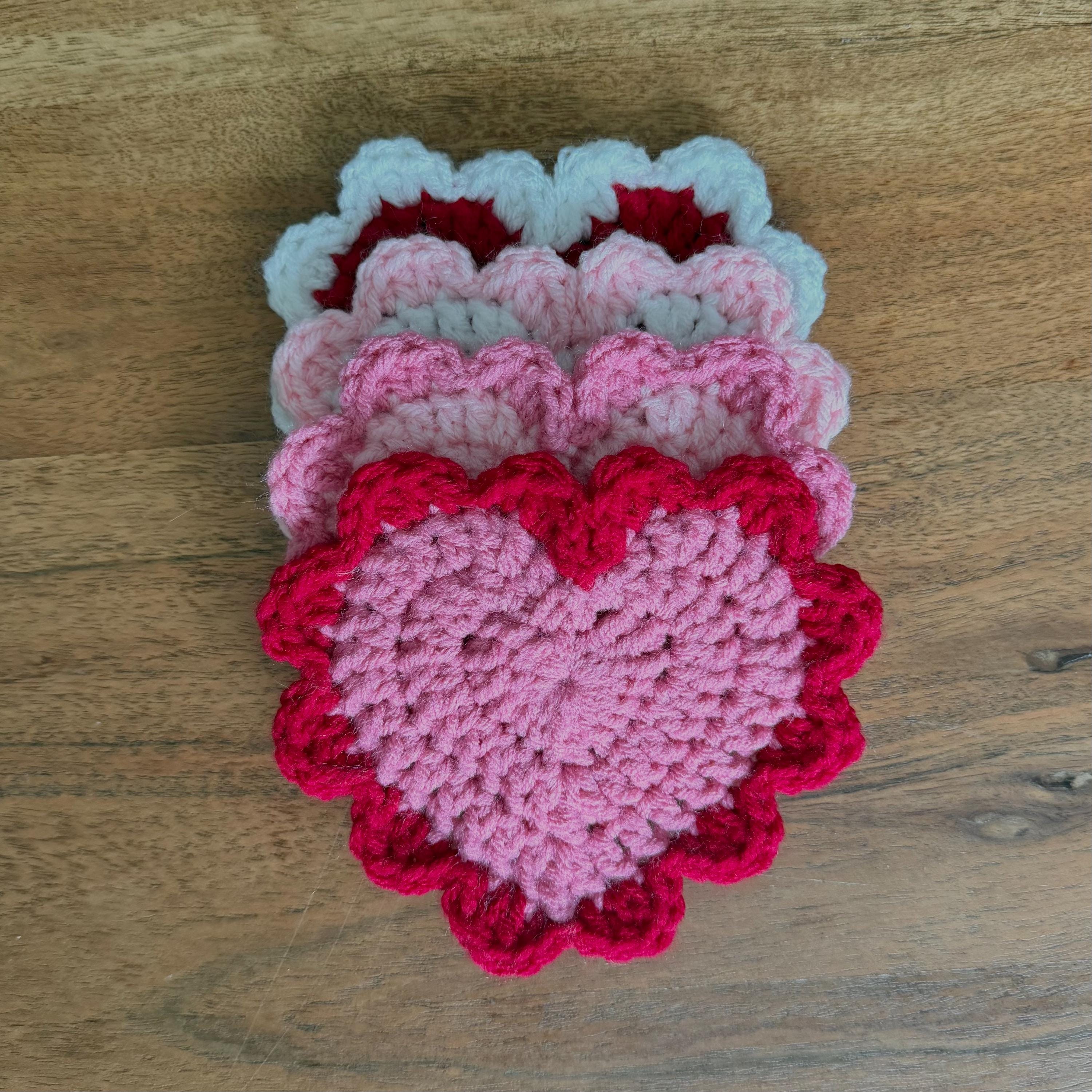Crocheted Ruffle Heart Coasters Set of 4 – Handmade Valentine Drink ...