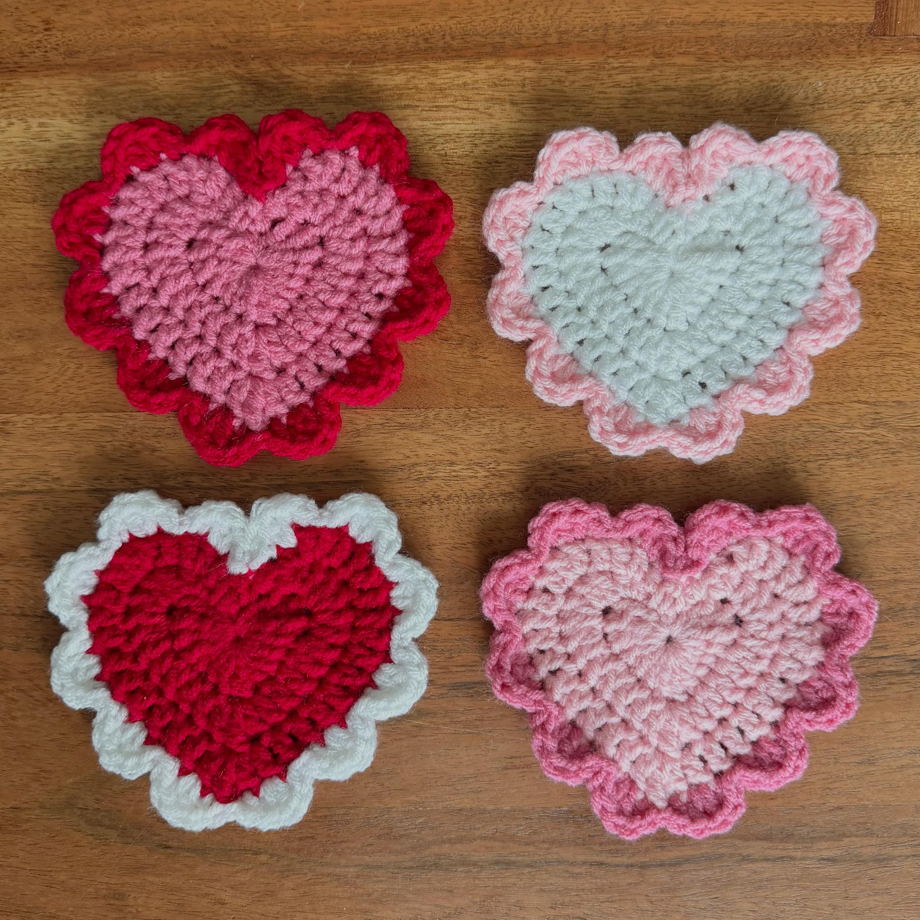 Crocheted Ruffle Heart Coasters Set of 4 – Handmade Valentine Drink ...