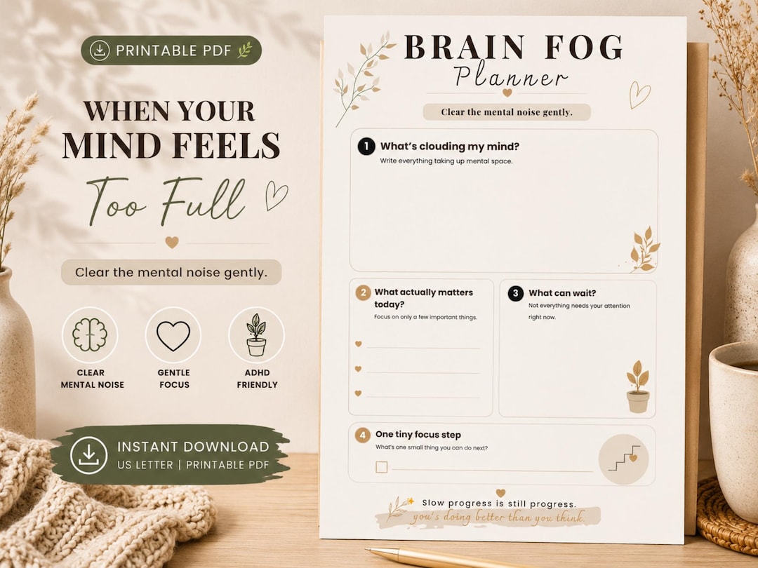 Overwhelmed Mind Reset Printable PDF, Brain Dump Worksheet, ADHD Mental ...
