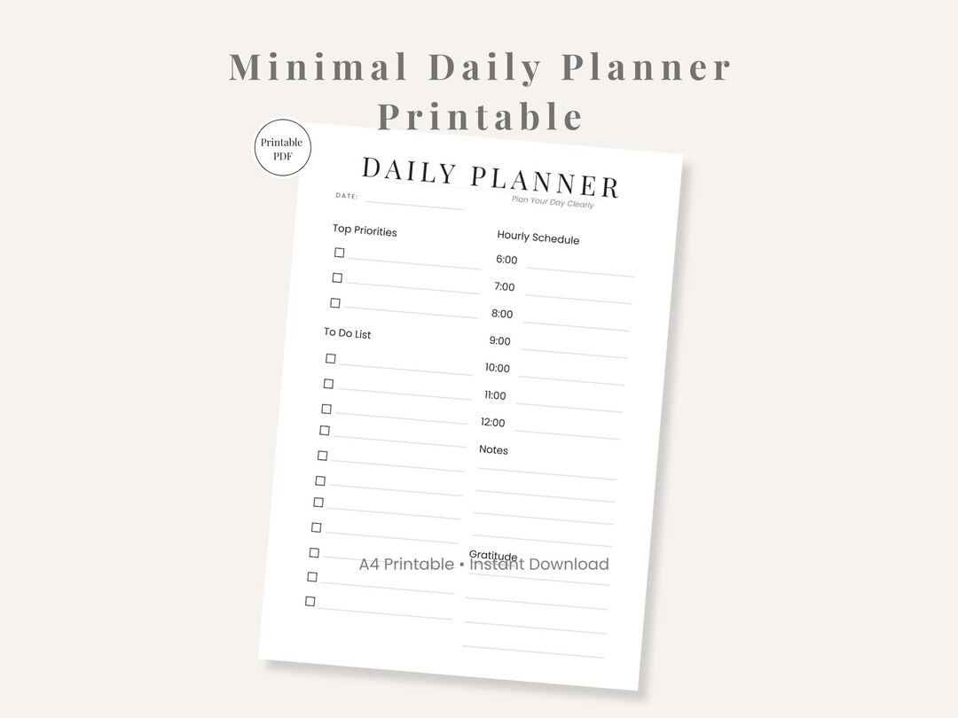 Minimal Daily Planner Printable Simple to Do List Clean Productivity ...