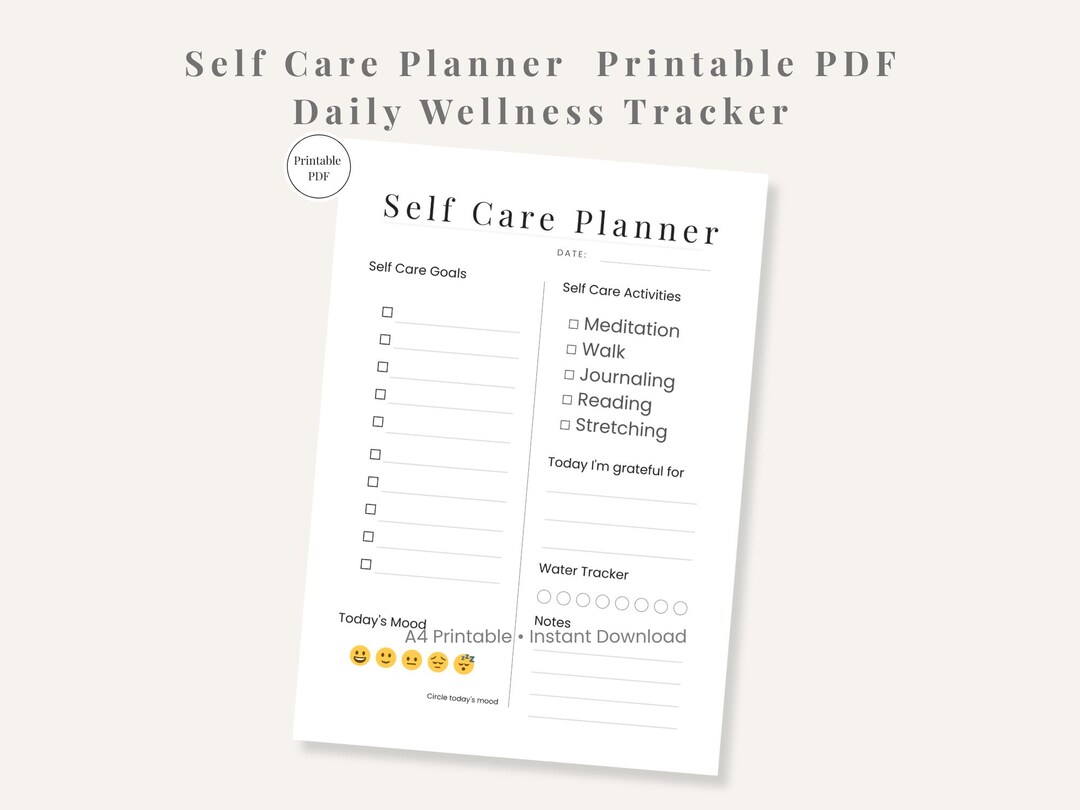 Self Care Planner Printable Minimal Wellness Worksheet Daily Routine ...