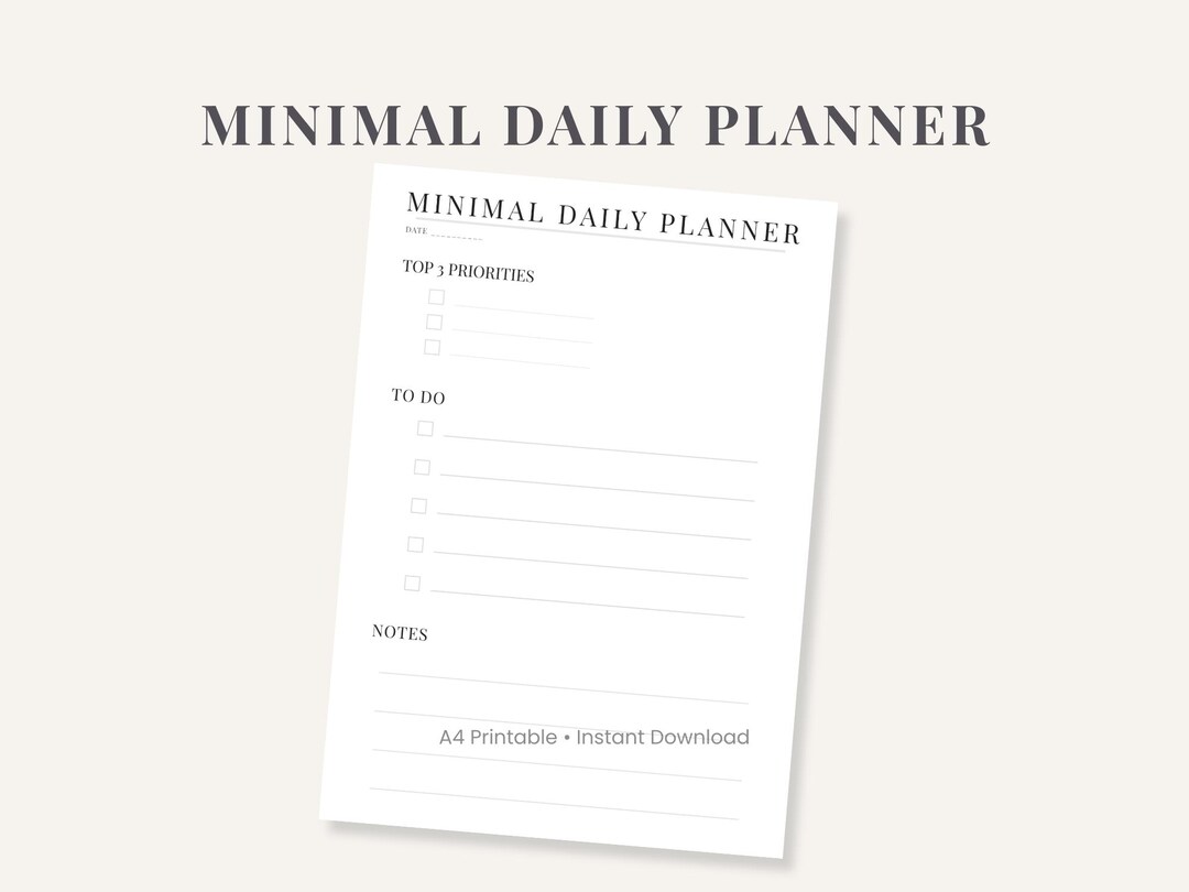 Minimal Daily Planner Printable PDF A4, to Do List, Productivity ...
