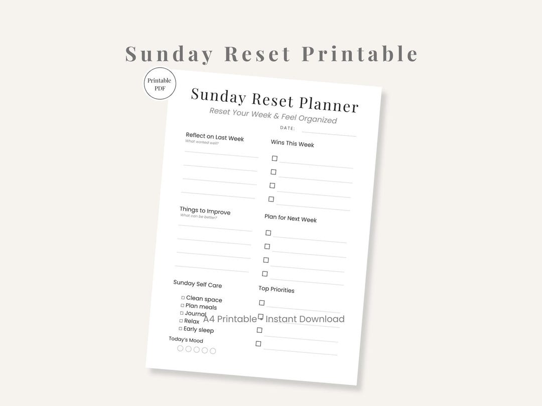 Sunday Reset Checklist.pdf Sunday Reset Printable, Weekly Checklist, Minimal Self Care Organizer ...