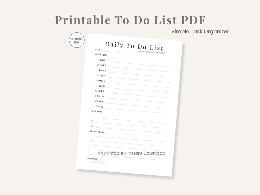 Printable to Do List PDF, Daily Work Planner, Simple Task Organizer - Etsy