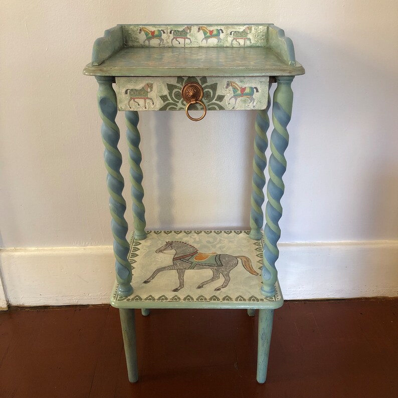 Equestrian Themed Hand Painted Vintage Side Table End Table Bedside ...