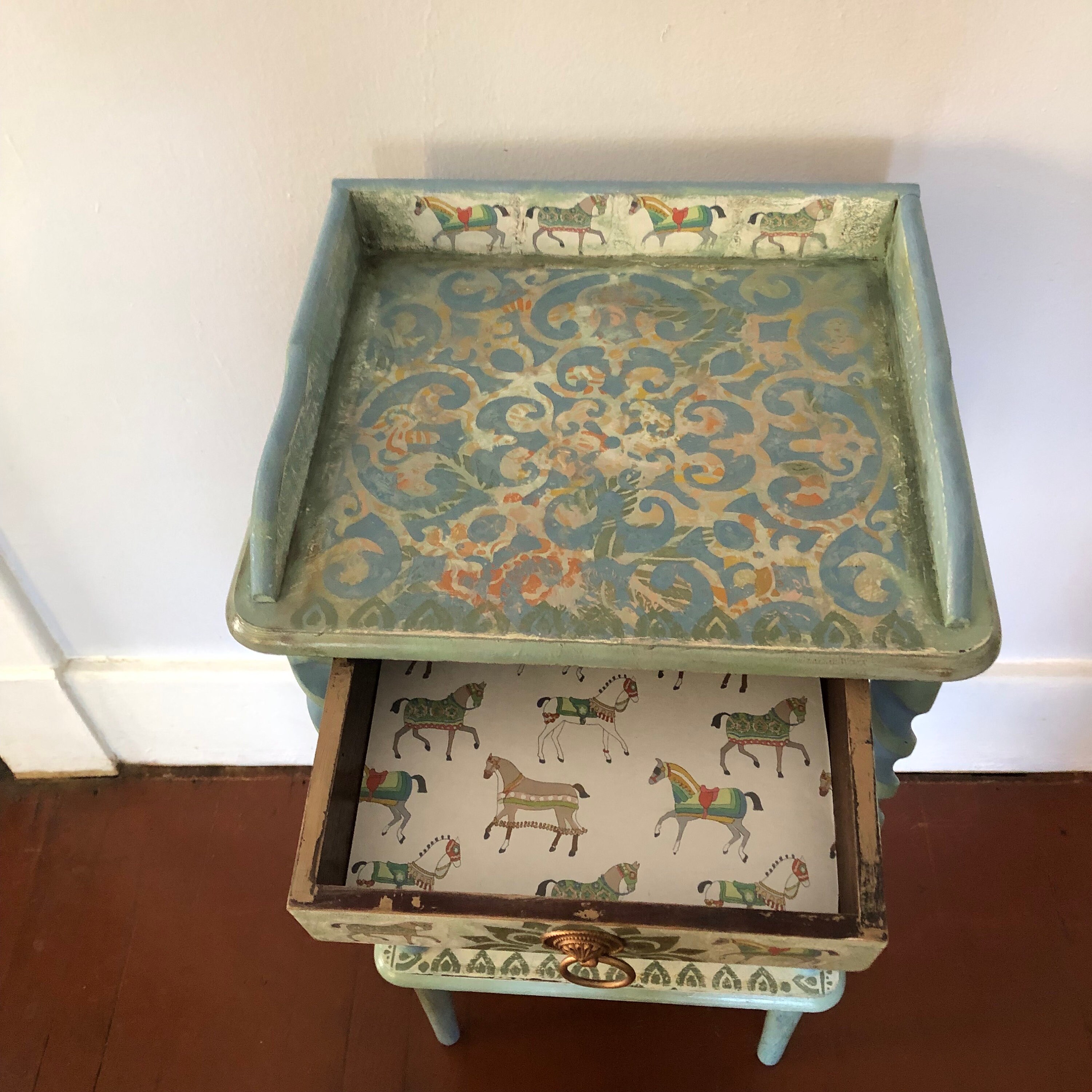 Equestrian Themed Hand Painted Vintage Side Table End Table Bedside ...