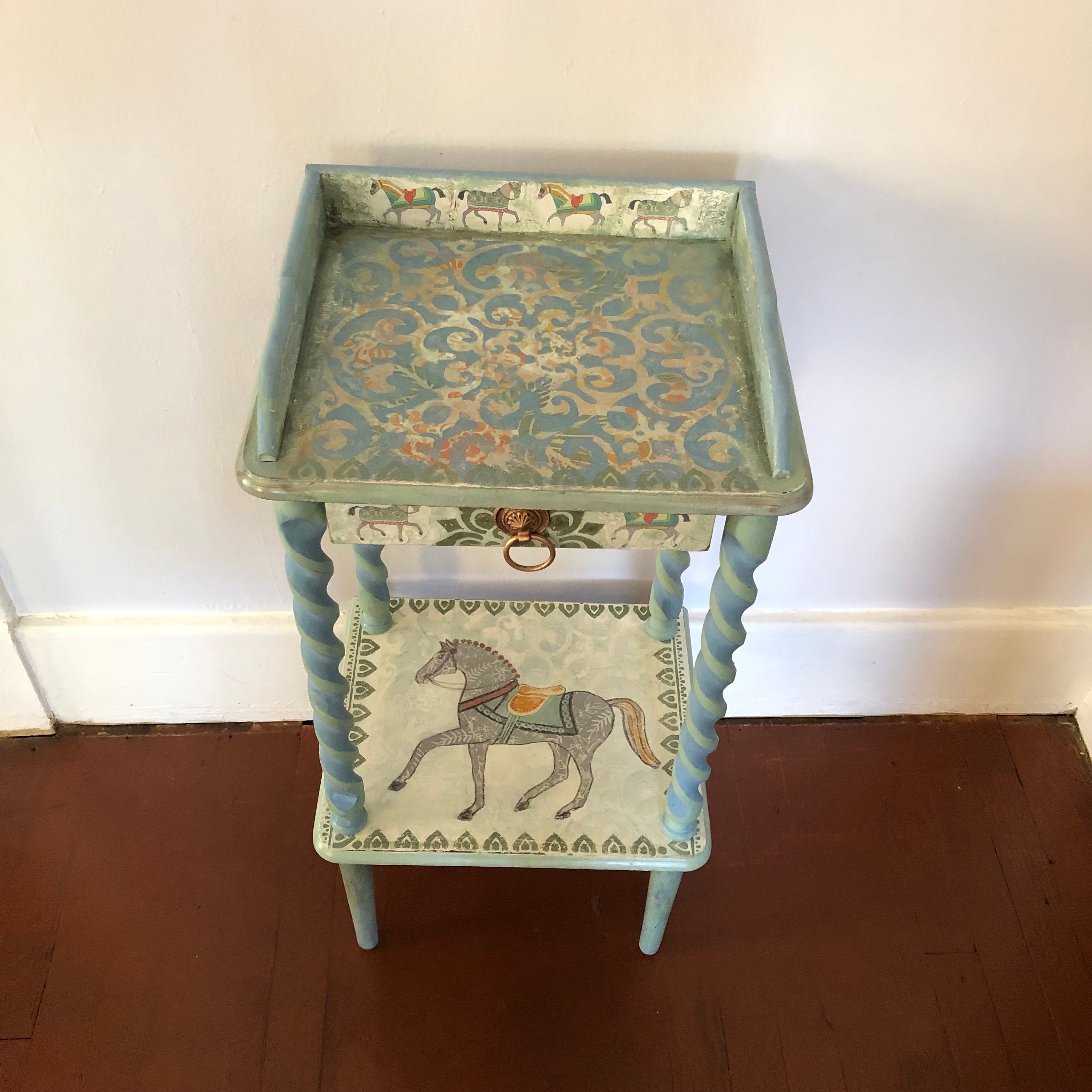 Equestrian Themed Hand Painted Vintage Side Table End Table Bedside ...