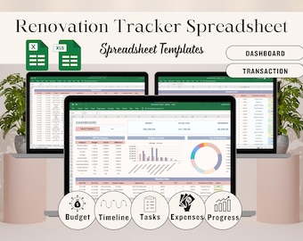 Home Renovation Tracker Spreadsheet: Project Management Tool (Digital Download)