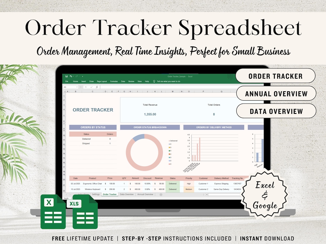 Order Tracker Spreadsheet: Excel & Google Sheets Template (digital ...