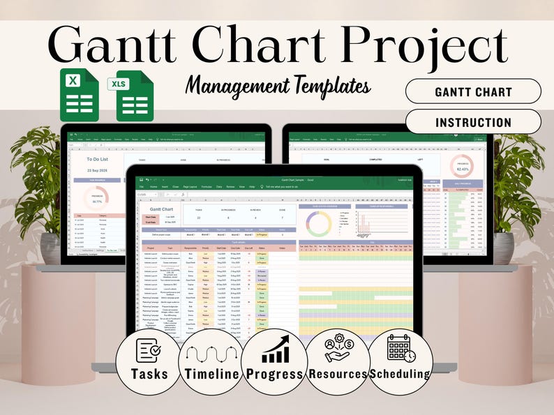 Gantt Chart Project Planner Template: Excel & Google Sheets (digital ...