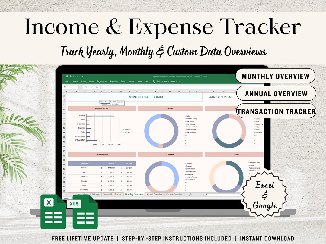 Income and Expense Tracker: Google Sheets & Excel Template (digital ...