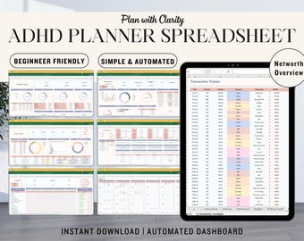 ADHD-planeringsblad: Google Sheets och Excel-mall (digital nedladdning)