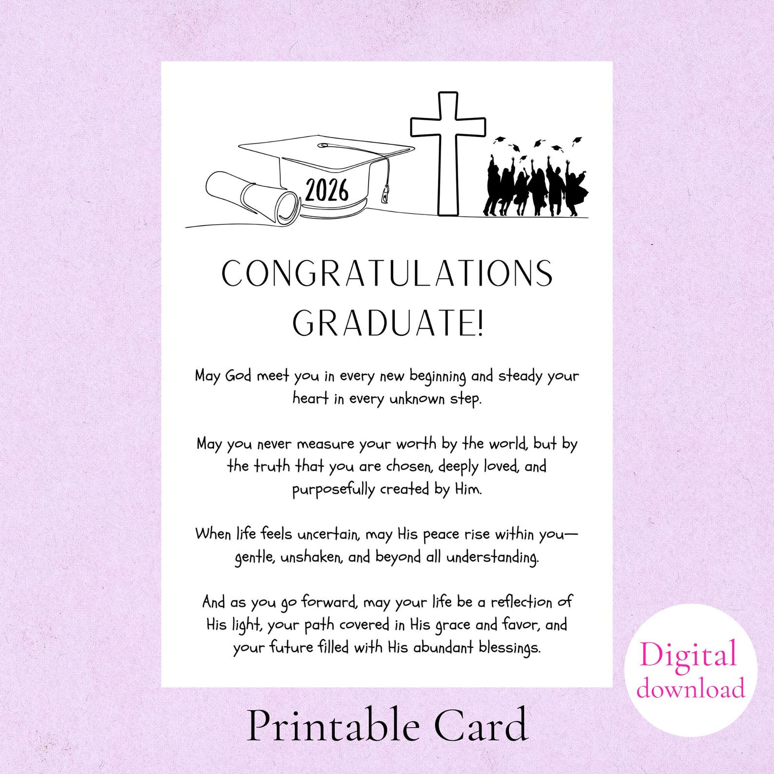 Graduation Blessing Card PRINTABLE Christian Prayer Religious Grad 2026 ...