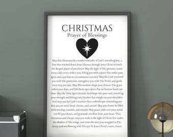 Lámina decorativa navideña imprimible con oración para el hogar, la familia y los amigos. Regalo religioso cristiano. Descarga digital instantánea.