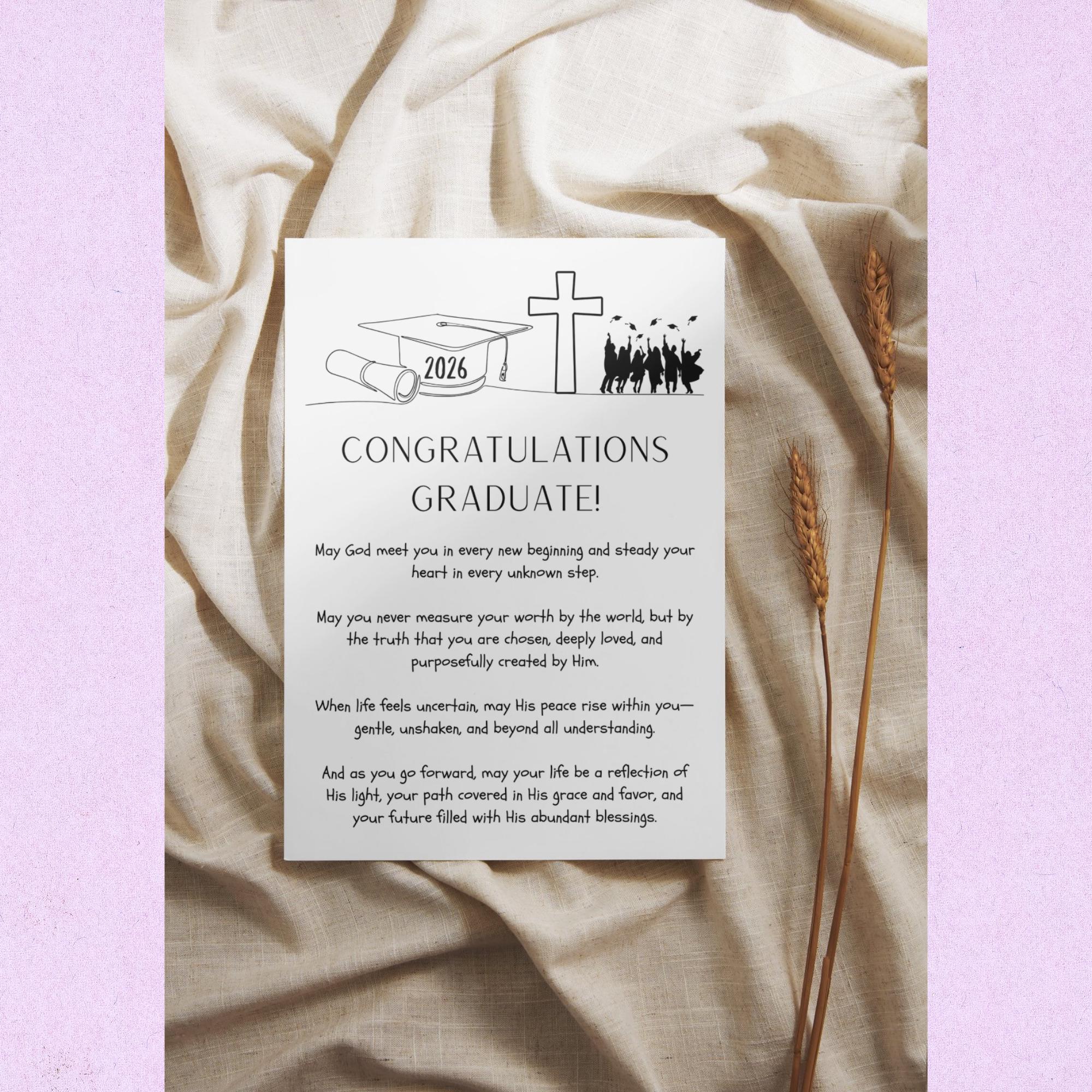Graduation Blessing Card PRINTABLE Christian Prayer Religious Grad 2026 ...