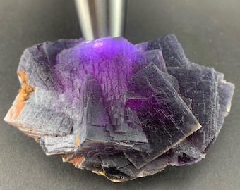 1.3 lb Rare Cubic Fluorite Crystal Mineral Specimen deep Purple blue , Natural Phantom Untumbled uncut Collector Rough HomeDecor Gemstone