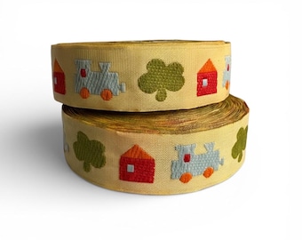 TrimsyStore Embroidered Baby Train Ribbon – Nursery & Craft Projects, 20mm x 10 Meter
