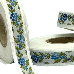 15mm Blue Floral Jacquard Ribbon – White Woven Trim, 10 Meters | Sewing, Crafts