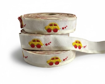 TrimsyStore Embroidered Baby Car Ribbon – Ivory or Pink, 20 mm Wide