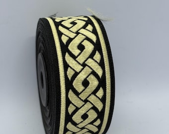 Celtic Knot Jacquard Trim Ribbon – Gold & Black Celtic Pattern