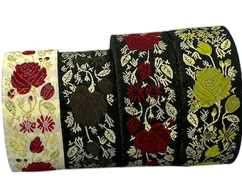 TrimsyStore Floral Jacquard Ribbon 50mm – Floral Rose Trim