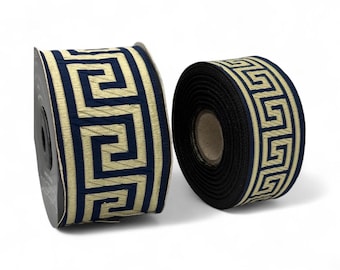 Black & Gold Greek Key Jacquard Ribbon – Woven Costume Trim
