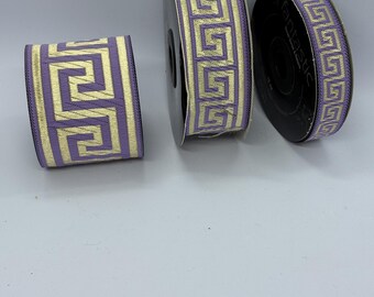 Lavender and  Gold Greek Key Jacquard Ribbon: Sewing Trim, DIY Crafts 10 meters roll