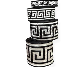 Black and Silver Greek Key Jacquard Ribbon: Sewing Trim, DIY Crafts 10 meters roll