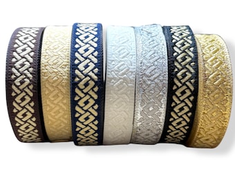 TrimsyStore 16mm Jacquard Ribbon Trim, Metallic Woven Pattern, Gold Decorative Trim