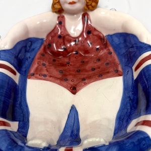 VGT Ceramic Lotus Nantucket Strawberry Blonde Lady Swimmer Hand Painted Bowl