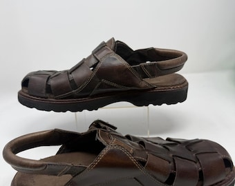 VTG 90s Simple Santa Barbara Brn Leather Clogs Sandals Womens 9.5 Mens 8 Chunky+