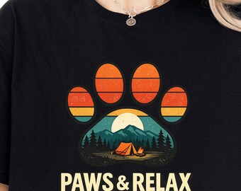 Retro Camping Dog Lover T-Shirt, Paw Print Landscape Graphic Tee
