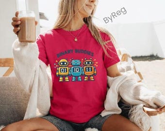 Retro Robots PNG, Binary Buddies Clipart, Coding Shirt Design (Digital Download)