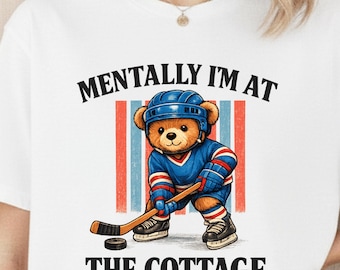 Mentally Cottage T-Shirt, Hockey Bear Graphic Tee, Ice Hockey Lover Gift