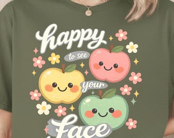 Kawaii Apple Teacher Shirt, Happy to See Your Face, Back to School Classroom Tee