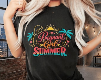 Pregnant Girl Summer PNG – Baby Girl Announcement Sublimation File (Digital Download)