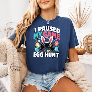 Lustiger Osterspieler PNG, ich habe mein Spiel angehalten, um Eiersuche-Design zu finden, digitaler Download