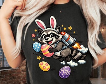 Funny Easter Raccoon PNG, Bunny Ears Jetpack Egg Hunt Design, Digital Download
