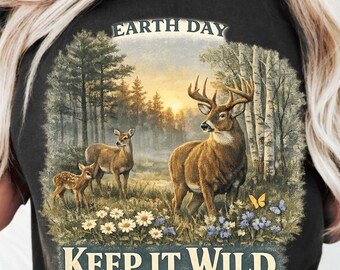 Earth Day Deer PNG, Vintage Wildlife Forest Clipart for Sublimation, Instant Download