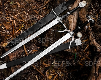 Handmade Witcher 3 Silver Sword Replica, Viking cosplay Engraved sword, Christmas gift for men