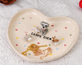 Custom Heart-Shaped Pet Jewelry Tray Personalized Red Heart Ring Holder Custom Pet Portrait Tray Handcrafted Dog Jewelry Tray for Pet Lovers