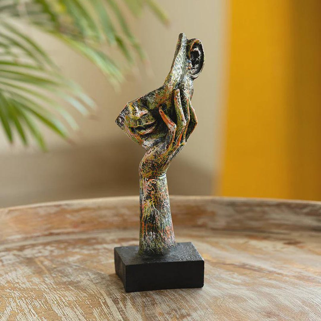Abstract Face and Hand Sculpture – Modern Art Figurine | Resin Home ...