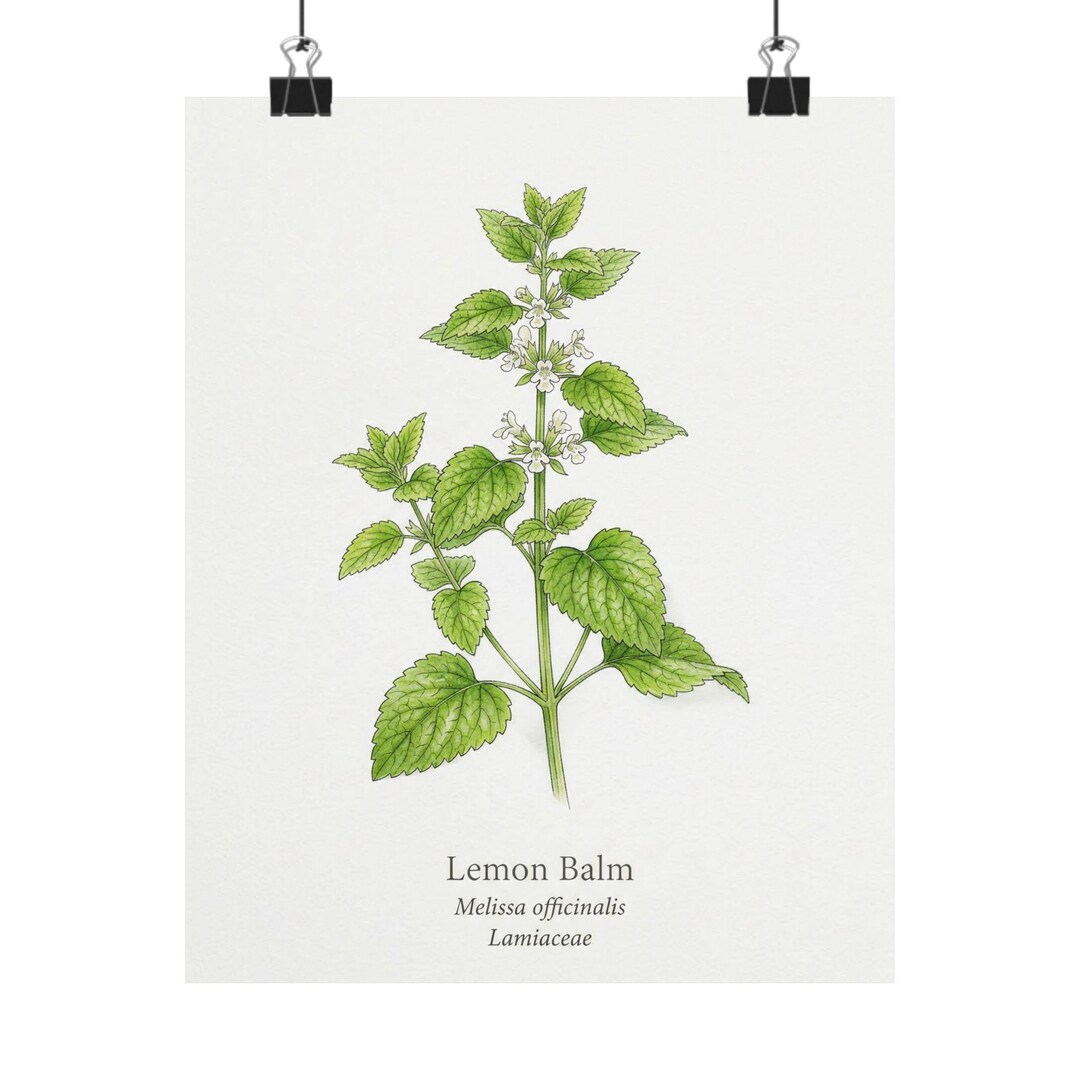 Lemon Balm Herb Print Matte Poster | Kitchen Botanical Art | Melissa ...