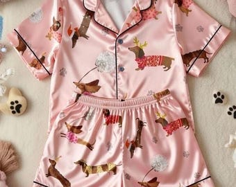 Pijama de perro salchicha rosa, pijama de satén para perro salchicha