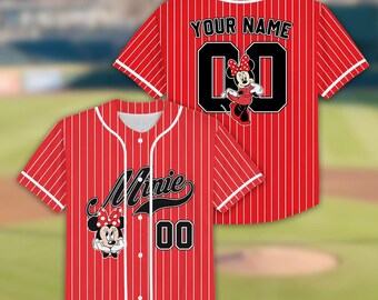 Minnie Baseball Jersey, Custom Name & Number, Pinstripe Fan Jersey, Family Trip Outfit