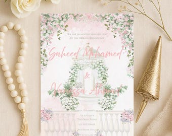 Floral Nikkah Ceremony Invitation | Editable Muslim Wedding Template (Digital Download)