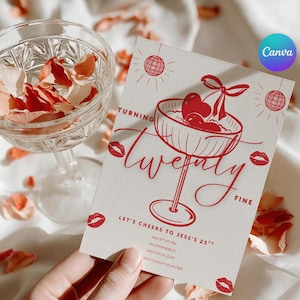 Twenty Fine Birthday Canva Invitation Theme, Editable Digital Template, Retro 25th Birthday Invite, Birthday e-invite, Invitation design